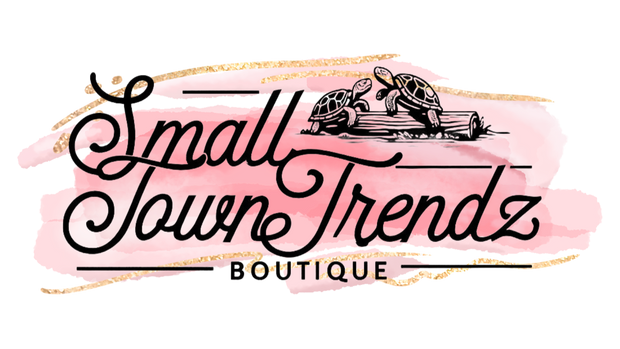 Logo of Small Town Trendz Boutique with a pink watercolor background